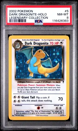 2002 POKEMON LEGENDARY COLLECTION #5 DARK DRAGONITE-HOLO PSA 8 - Image 1