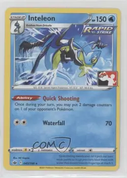 Inteleon Pokemon Sword & Shield Chilling Reign Prize Pack League Promo #043 12df - Image 1