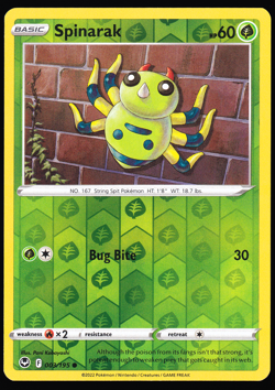 Spinarak 003/195 Reverse Holo Silver Tempest Pokemon TCG Card NM - Image 1