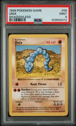 1999 Pokemon Base Set Onyx SHADOWLESS PSA 9 #56 Free shipping WOTC - Image 1