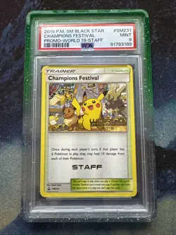 Pokemon Champions Festival 2019 Black Star Promo Worlds 19 SM231 Staff Psa 9 - Image 1