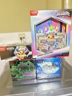 Pokemon Center Lot 2x Sealed ETBs 1X Prismatic Binder & Prismatic Surprise Box - Image 1