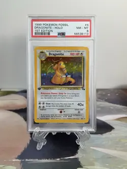 Pokemon Card 1st Edition Dragonite - Fossil Set No. 4/62 - PSA 8 NM-MINT - Holo - Image 1