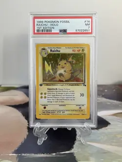 Pokemon Card 1st Edition Raichu - Fossil Set No. 14/62 - PSA 7 NM - Holo - Image 1