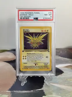 Pokemon Card 1st Edition Zapdos - Fossil Set No. 15/62 - PSA 8 NM-MINT - Holo - Image 1