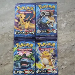 Pokemon TCG Factory Sealed Authentic Evolutions Booster Pack Artwork Set Of 4 - Image 1