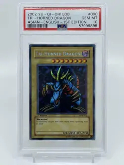YuGiOh Tri Horned Dragon PSA10 Asia LOB 1st Secret Rare OCG Vintage - Image 1