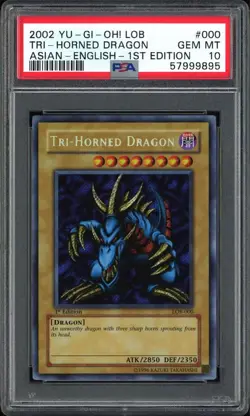 YuGiOh Tri Horned Dragon PSA10 Asia LOB 1st Secret Rare OCG Vintage - Image 3
