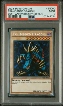 Tri-Horned Dragon LOB-EN000 YuGiOh Legend of Blue Eyes White Dragon 25th PSA 9 - Image 1