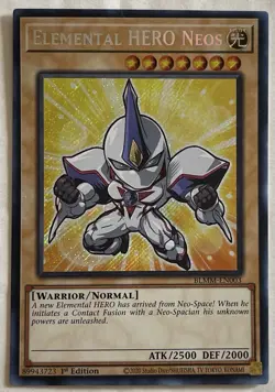 YUGIOH Elemental HERO Neos BLMM-EN003 SECRET RARE 1st Ed - CHIBI Artwork In Hand - Image 1