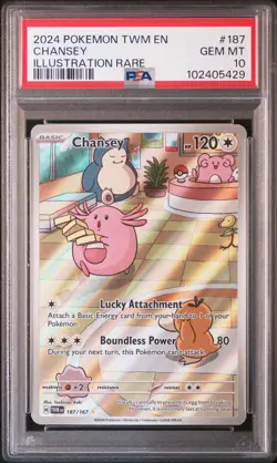 2024 POKEMON TWM EN-TWILIGHT MASQUERADE ILLUSTRATION RARE #187 CHANSEY PSA 10 - Image 1