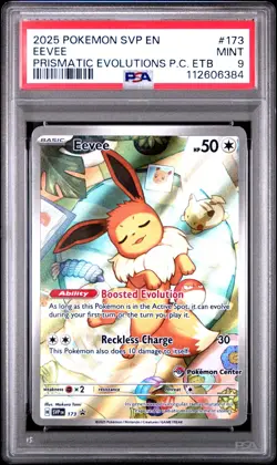 2025 POKEMON PRISMATIC EVOLUTIONS POKEMON CENTER ETB PROMO SVP #173 EEVEE PSA 9 - Image 1