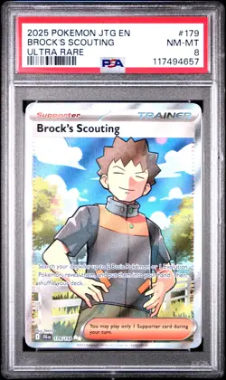2025 POKEMON JTG EN-JOURNEY TOGETHER ULTRA RARE #179 BROCK'S SCOUTING PSA 8 - Image 1
