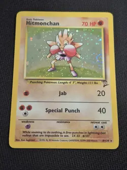 Hitmonchan 8/130 Base Set 2 Holo Rare Pokemon TCG * Half Swirl* MP - Image 1