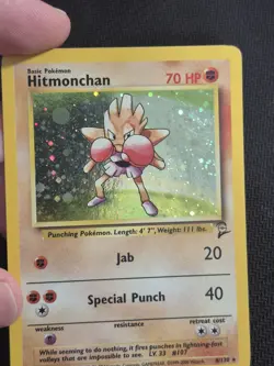 Hitmonchan 8/130 Base Set 2 Holo Rare Pokemon TCG * Half Swirl* MP - Image 2