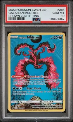 PSA 10 Galarian Moltres SWSH284 Promo Crown Zenith Holo Pokemon Card - Gem Mint - Image 1