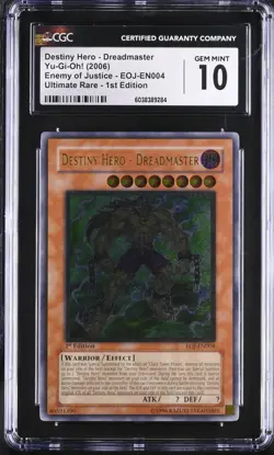 CGC 10 Destiny Hero - Dreadmaster Ultimate Rare 1st Edition EOJ-EN004 Yugioh - Image 1