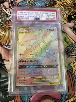 2019 Pokemon Reshiram & Charizard GX 217/214 Secret Rainbow Gem Mint PSA 10 - Image 1