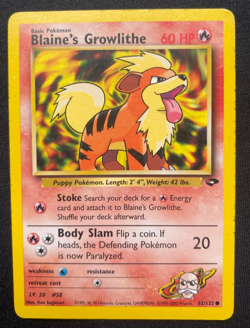 Pokemon TCG Blaine's Growlithe Gym Challenge 62/132 Regular LP/MP - Image 1