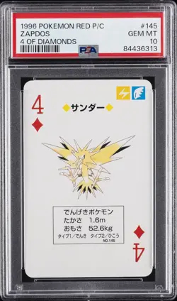 1996 POKEMON RED VERSION PLAYING CARDS 4 OF DIAMONDS #145 ZAPDOS PSA 10 - Image 1