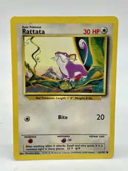 Rattata 61/102 Base Set Common Unlimited Pokemon Card Non Holo Vintage 1999 - Image 1