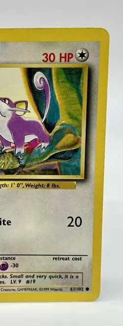 Rattata 61/102 Base Set Common Unlimited Pokemon Card Non Holo Vintage 1999 - Image 3