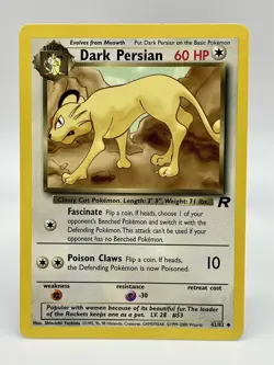 Dark Persian 42/82 Team Rocket Pokemon Card Unlimited Non Holo Vintage 2000 LP - Image 1