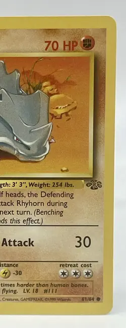 Pokemon Card Rhyhorn 61/64 Jungle Common Non Holo Vintage 1999 WOTC LP - Image 3