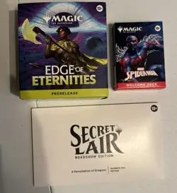 SDCC 2025 MTG Secret Layer/Edge Of Eternities Prerelease Bundle +Spider-Man Deck - Image 1