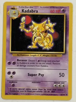 KADABRA - Base Set - 32/102 - Uncommon - Pokemon Card - Unlimited Edition - LP - Image 1