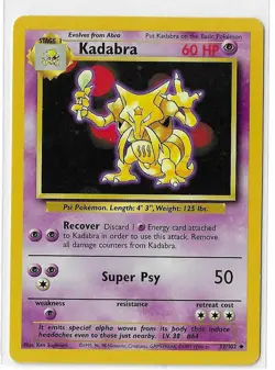 KADABRA - Base Set - 32/102 - Uncommon - Pokemon Card - Unlimited Edition - LP - Image 1