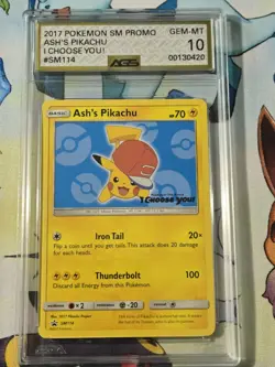 Ashs's Pikachu TCG 2017 Promo Card Pokemon 'I Choose You' SM114 AGS 10 - Image 1