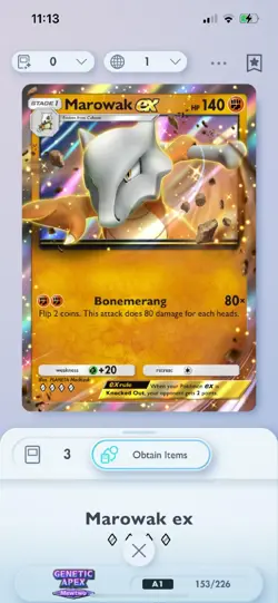Card Pokemon TCG Pocket Trade - Marowak EX (𖢻𖢻𖢻𖢻) - Image 1