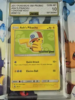 Ashs's Pikachu TCG 2017 Promo Card Pokemon 'I Choose You' SM112 Ags 10 - Image 1
