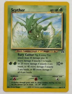 Scyther 46/75 Uncommon Neo Discovery Pokemon Card LP Vintage - Image 1