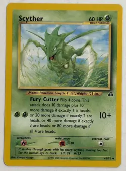 Scyther 46/75 Uncommon Neo Discovery Pokemon Card LP Vintage - Image 2