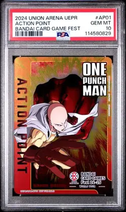 Union Arena One Punch Man Action Point Bandai Card Gam Fest OPM-AP01 PSA 10 - Image 1