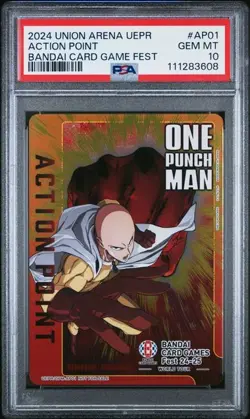 Union Arena One Punch Man Action Point Bandai Card Gam Fest OPM-AP01 PSA 10 - Image 1