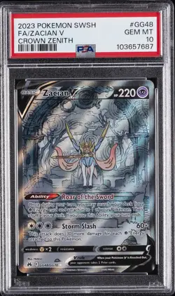 2023 POKEMON SWORD & SHIELD CROWN ZENITH #GG48 FULL ART/ZACIAN V PSA 10 - Image 1