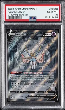 2023 POKEMON SWORD & SHIELD CROWN ZENITH #GG48 FULL ART/ZACIAN V PSA 10 - Image 1