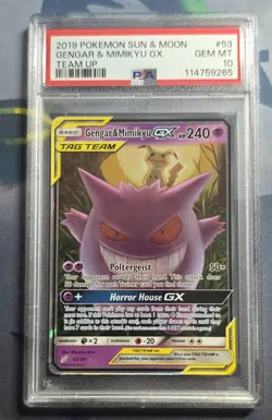 Pokemon 2019 Sun & Moon Team Up Gengar & Mimikyu GX 53/181 PSA 10 Gem Mint - Image 1