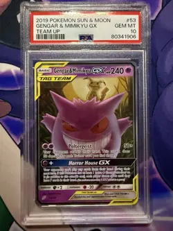 Pokemon 2019 Sun & Moon Team Up Gengar & Mimikyu GX 53/181 PSA 10 Gem Mint - Image 1