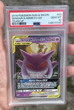 Pokemon 2019 Sun & Moon Team Up Gengar & Mimikyu GX 53/181 PSA 10 Gem Mint - Image 1