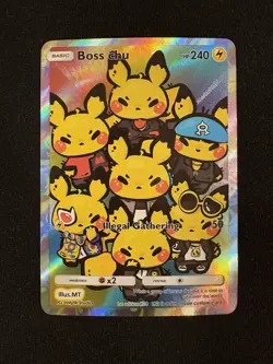 Pluto Coco #24 Boss Pikachu By MTYTK Textured Holo Custom Pokemon Card Rocket - Image 1