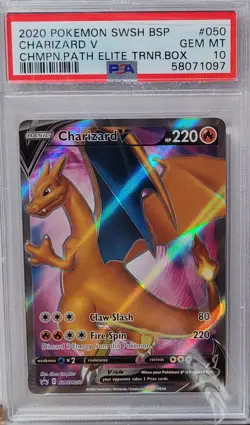 2020 Pokemon SWSH BSP Charizard V Champion Path Elite Tournament Box #050 PSA 10 - Image 1