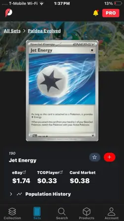 Pokemon TCG Paldea Evolved Jet Energy 190/193 NM Condition - Image 1