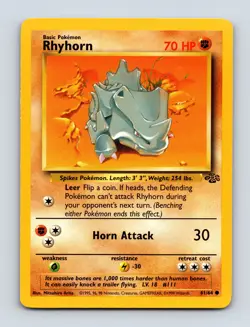 Rhyhorn Unlimited 61/64 Common Jungle Light Play Near Mint Pokemon Card - Image 1