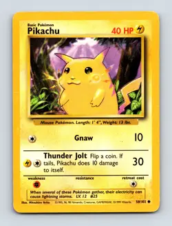 Pikachu 058/102 Common Base Set Light Play Near Mint Pokemon Card - Image 1