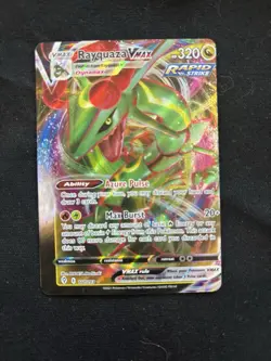 Pokemon TCG Rayquaza VMAX Evolving Skies Holo Ultra Rare Card 111/203 Miscut - Image 1