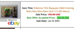 Pokemon TCG Rayquaza VMAX Evolving Skies Holo Ultra Rare Card 111/203 Miscut - Image 3